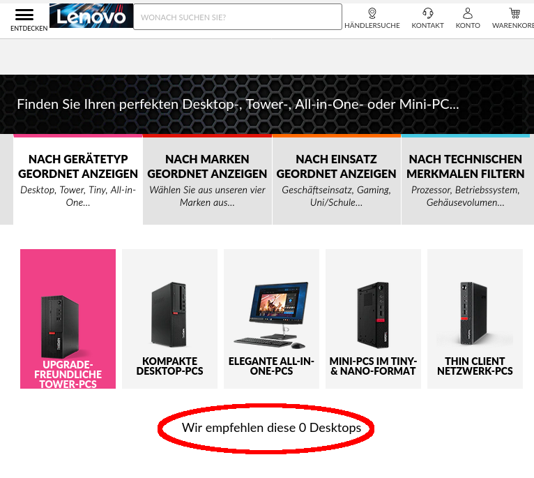Lenovo empfiehlt 0 Desktops