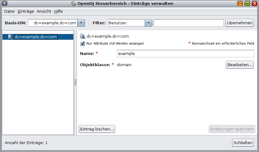 OpenDJ Control-Panel Einträge Screenshot